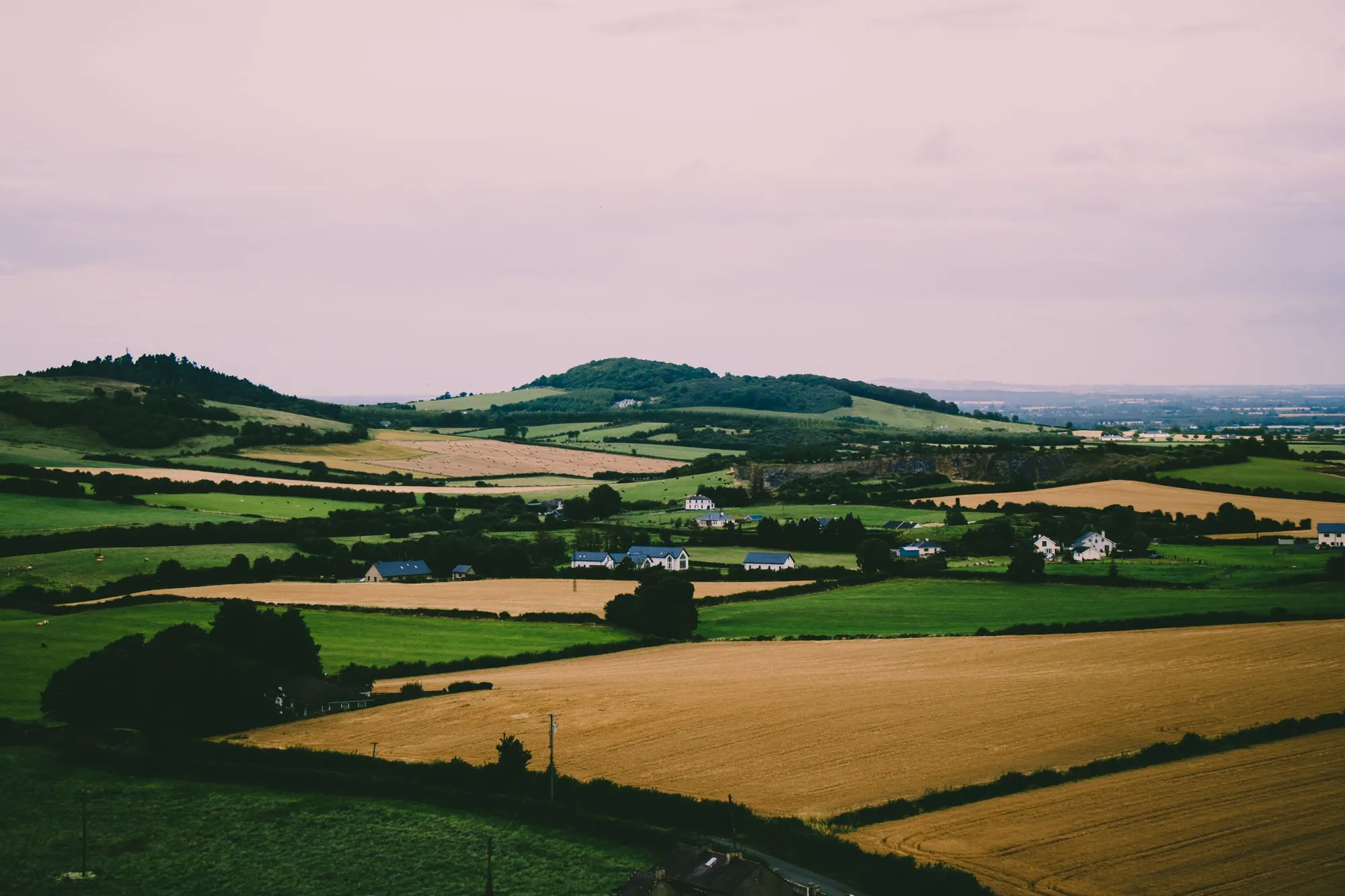 Patchwork of green fields in the Irish countryside